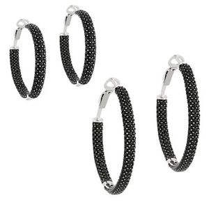 Black Spinel Pavé Inside-OutSterling Silver Hoop Earrings
